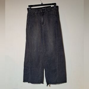 Chico's Womens Wide Leg Hi Rise Frayed Hem Black Wash Jeans Sz. 8R